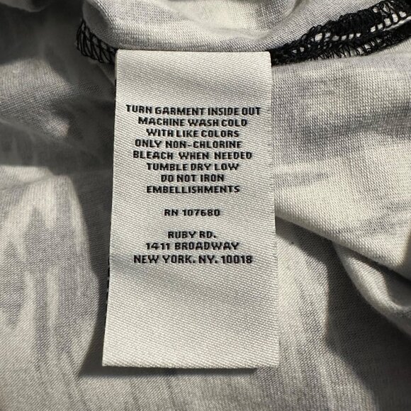 Ruby Rd Top XL Black White Ikat Blue Beaded Neckline Monochrome 3/4 Sleeve NWT - Picture 8 of 9